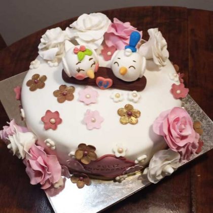 Torta Panqueque Aniversario Matrimonio Pajaritos