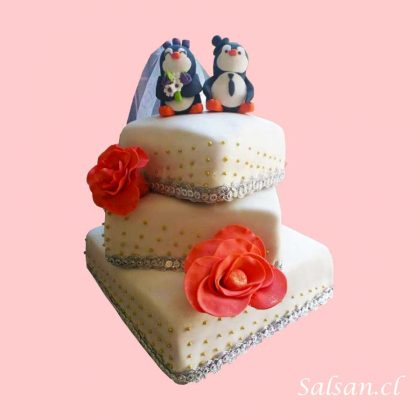 Torta matrimonio novios pinguinos