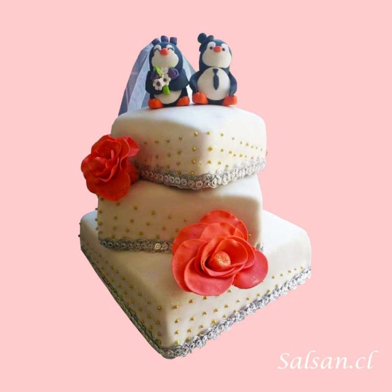 Torta matrimonio novios pinguinos