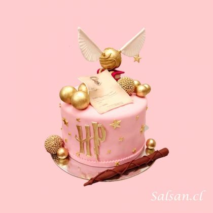Torta cumpleaños rosa harry potter